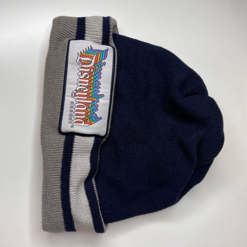 Disneyland Resort retro logo beanie knit hat features a colorful